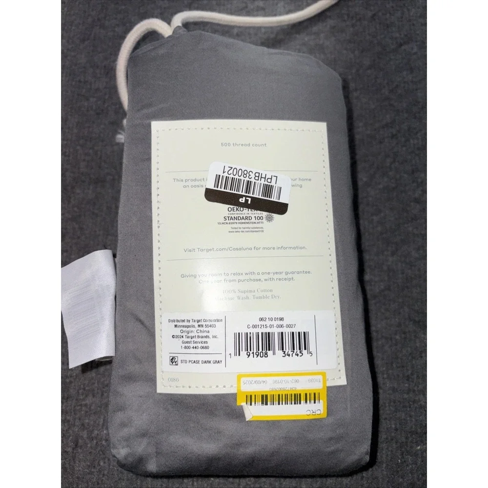 Casaluna Supima Sateen Pillowcase Set Standard Dark Grey - Picture 2 of 3